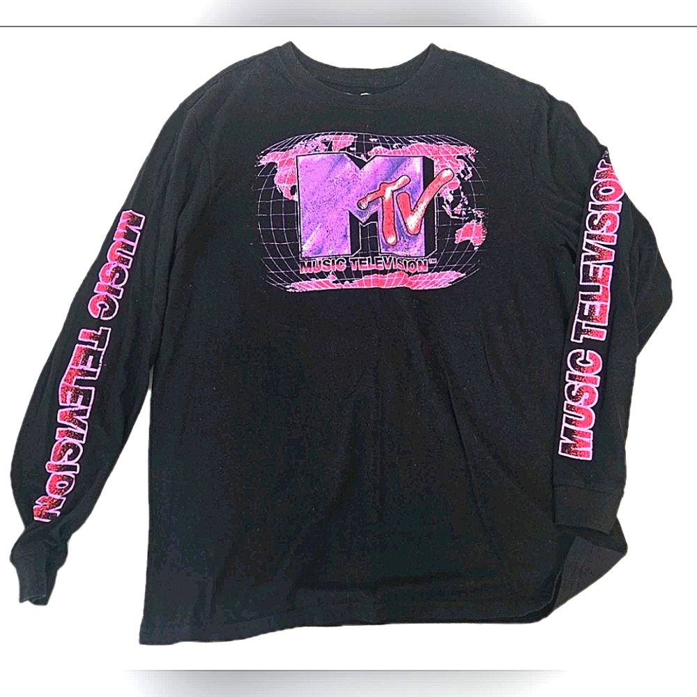 MTV Black Long Sleeve Shirt with Pink Logo Size L